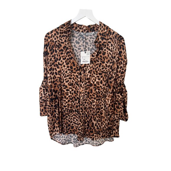 Zara Animal Print Oversized Button-Down Shirt - Picture 3 of 5